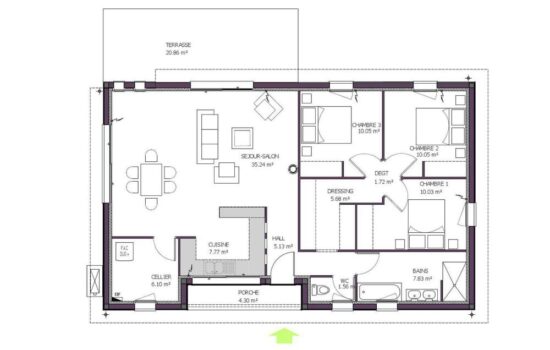 Plan-Maison-moderne-Helios-fronton-101m2