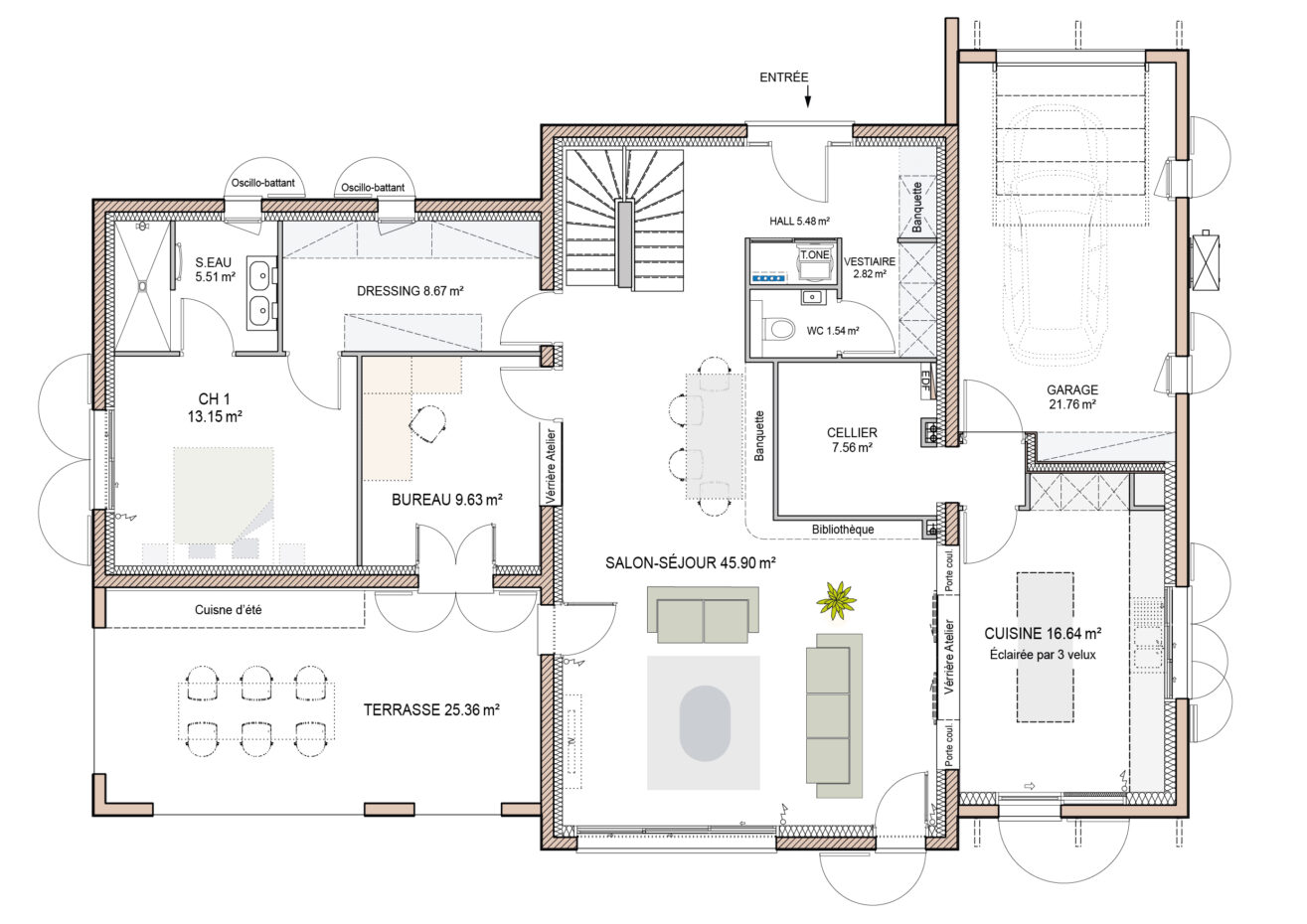 plan maison Basque 170m2 rdc