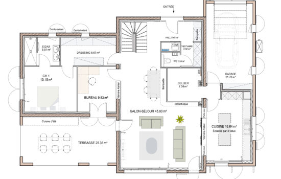 plan maison Basque 170m2 rdc