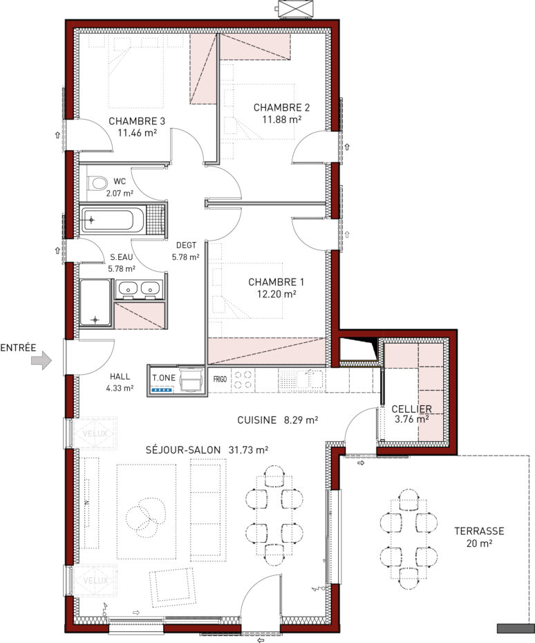 plan maison regionale avec 3 chambres