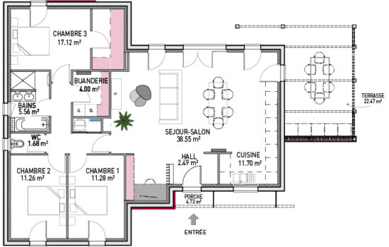 Plan de maison en L